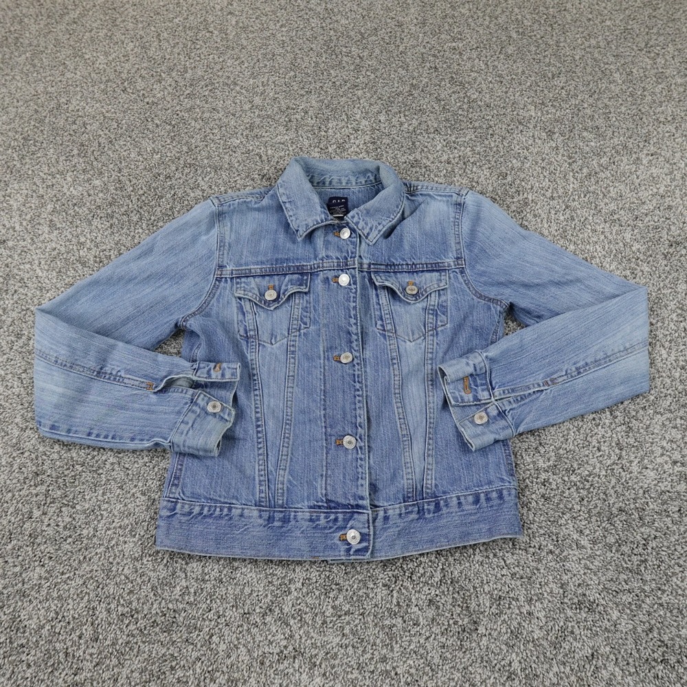 VTG Gap Jacket Womens S Blue Denim Jean Biker Trucker Motorcycle Type 3 90s Y2K